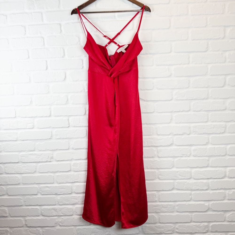Liquorish Red Satin Maxi Slip Dress Spaghetti Strap dress Front Slit Size 4